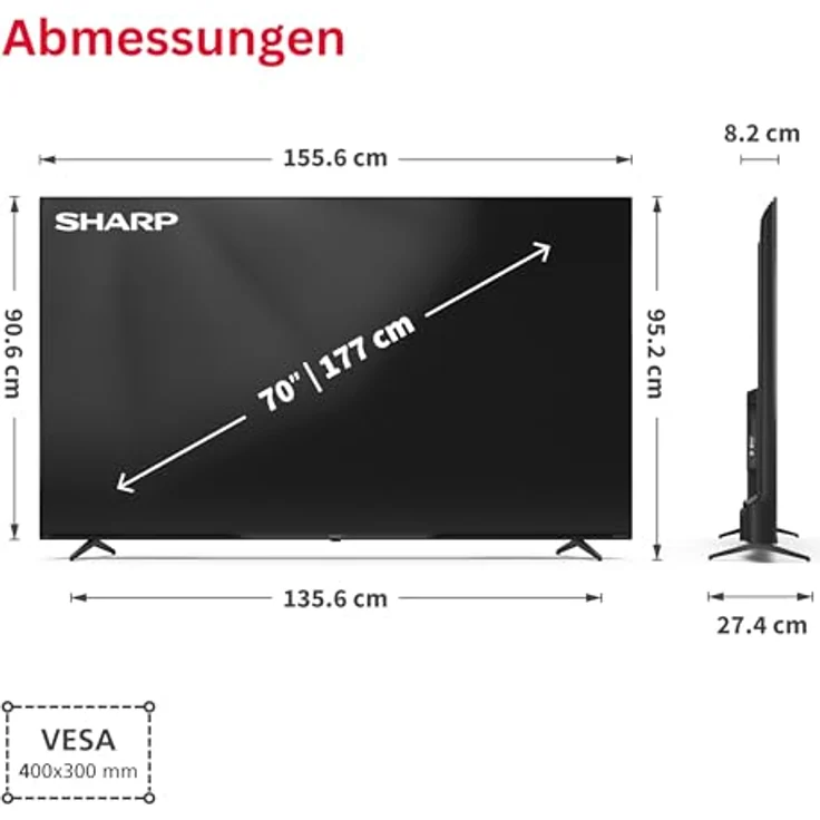 Sharp QLED TV 70HP5765E, 70 Zoll 4K UHD Smart Fernseher mit Google TV, Dolby Vision HDR, Dolby Atmos, Sound by Harman Kardon, Google Assistant und Triple-Tuner – Bild 3