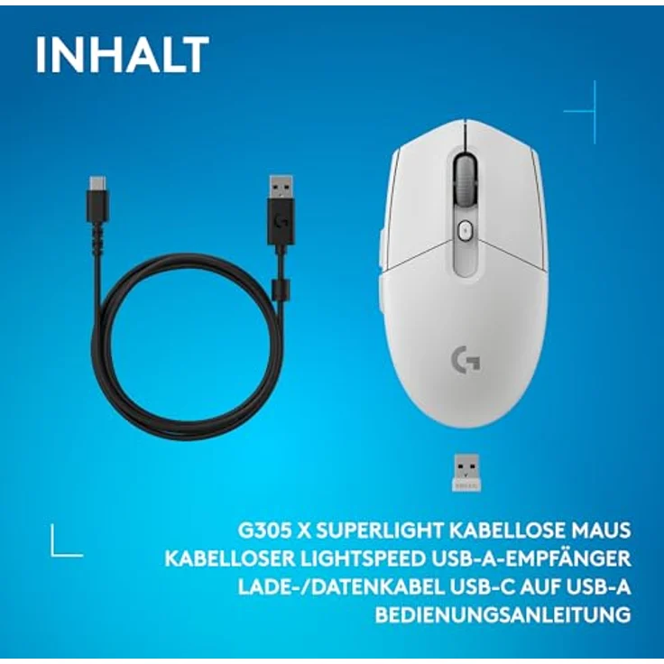 LOGITECH G305 X SUPERLIGHT Gaming-Maus, kabellos, HERO 44K-Sensor, 60 g, weiß, RGB-Beleuchtung – Bild 11