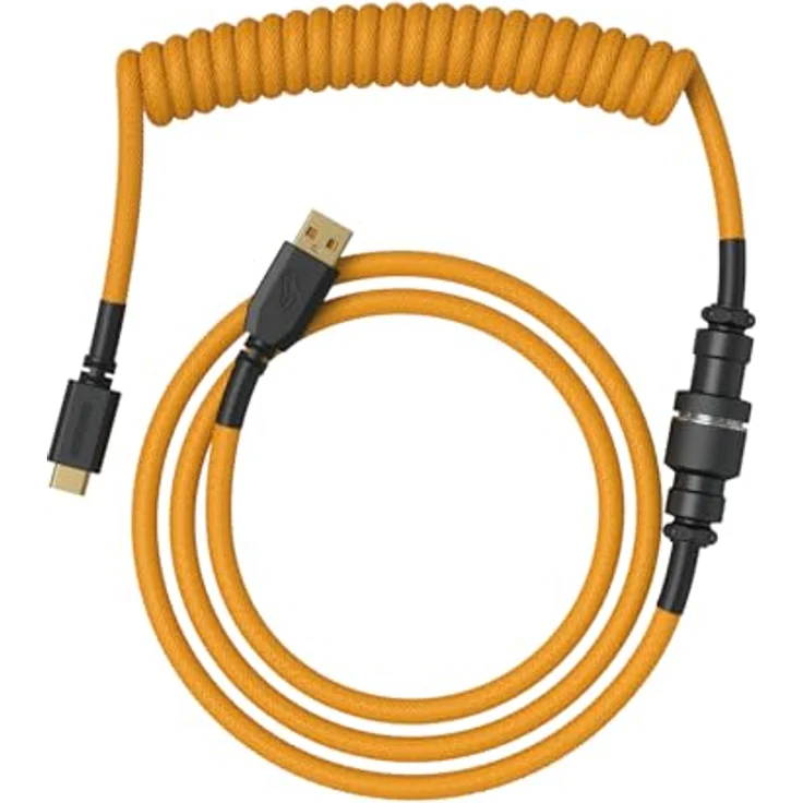 Glorious Gaming Premium Coiled Keyboard Cable - Vergoldetes USB-A (PC) auf USB-C (Tastatur), doppelt geflochtene Ummantelung, 5-poliger Aviator-Stecker Gold, in Rot – Bild 1