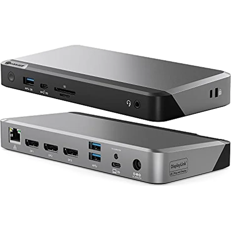 ALOGIC Triple 4K Display Universal Docking Station DX3 mit 100W Laptop Aufladen für Mac und Windows,3x4K@60Hz DisplayPort, 1xUSB-C 10G (Fast Charging),3xUSB-A 5G, Audio, Ethernet, Micro/SD Kartenleser