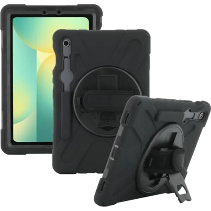 Mobilis All in Case für Galaxy Tab S10 FE, S9 FE, S9, Ultra-robuste Tablet-Hülle mit 360°-Kickstand und verstellbarem Handgurt, Schwarz – Bild 1
