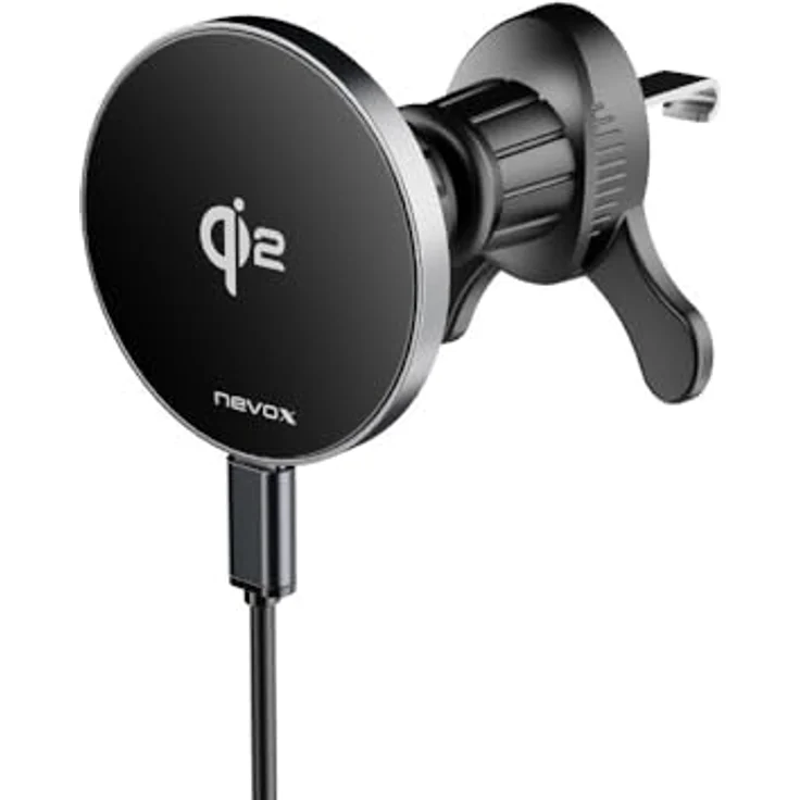 Nevox Wireless QI2 Fast Car Charger, 15Watt, MagSafe-kompatibel, schwarz-silber – Bild 1