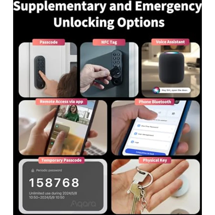 Aqara Smart Lock U200 (mit Fingerabdruck), Matter over Thread, Smartes Türschloss mit Apple Home Key und Aufladbarem Akku, Schwarz – Bild 3