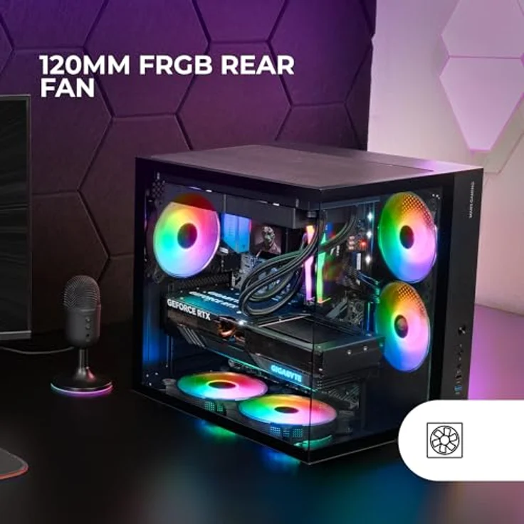 Mars Gaming MCV-ONE, ATX Gaming-Gehäuse mit durchgehendem gehärtetem Doppelglas, 12cm FRGB-Rücklüfter, Zwei-Kammer-Struktur, kompakter Mid-Tower, Wasserkühlung bis 240mm, Schwarz – Bild 3