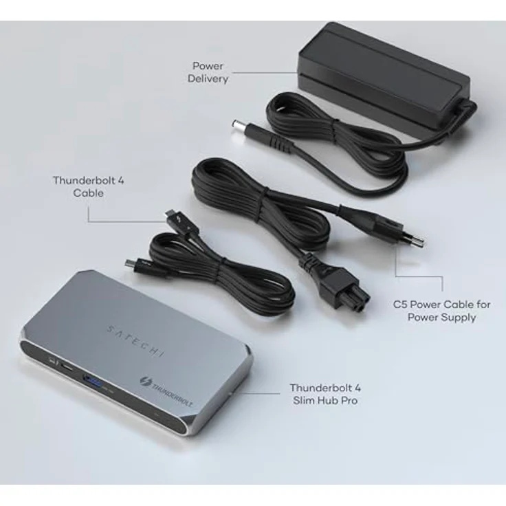 SATECHI Thunderbolt 4 Hub Slim Pro, USB C 96W Aufladung, 8K- oder Dual 4K-Display, 4 Thunderbolt 4-Anschlüsse, USB 3.2 Gen2 - Silber – Bild 5