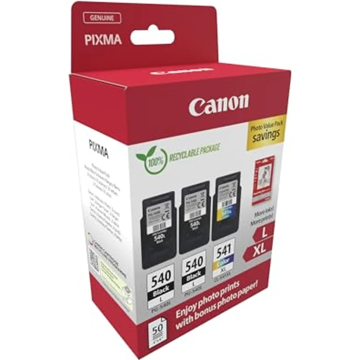 Canon Originaltinte PG-540XL x 2 / CL-541XL (3 Tintenpatronen; 2X Schwarz XL + 1x Farbe XL) - Photo Value Pack (inkl. Canon Fotopapier GP-501 50 Blatt 10x15cm) – Bild 2
