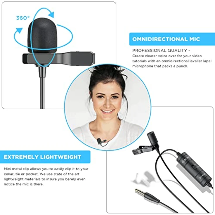 BOYA BY-M1S, Professionelles Omnidirektionales Lavaliermikrofon mit 6 m Kabel für iPhone, Android, DSLR und Camcorder – Bild 4