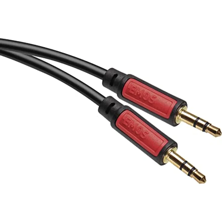 EMOS Klinkenkabel Stereo 3,5 mm Jack, Klinke auf Klinke (2x Stecker), 3 m AUX-Kabel/Audiokabel für iPhone, Smartphone, iPad, Tablet, MP3-Player, Stereoanlege, Kopfhörer, schwarz