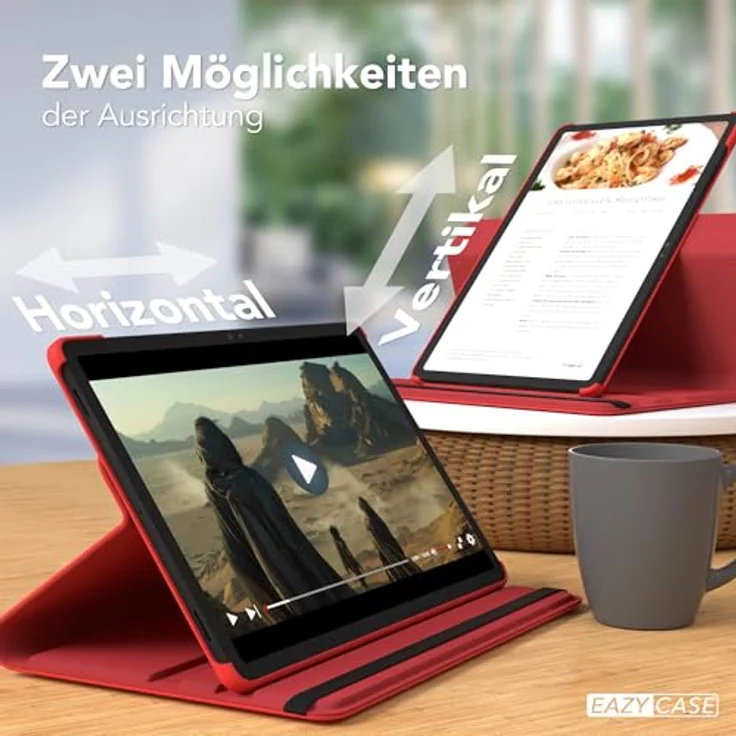 EAZY CASE - Tablet Hülle Galaxy Tab S11 11 Zoll, 360° drehbare Klapphülle mit Ständerfunktion, Kunstleder, Rot, stoßfest und passgenau. – Bild 5