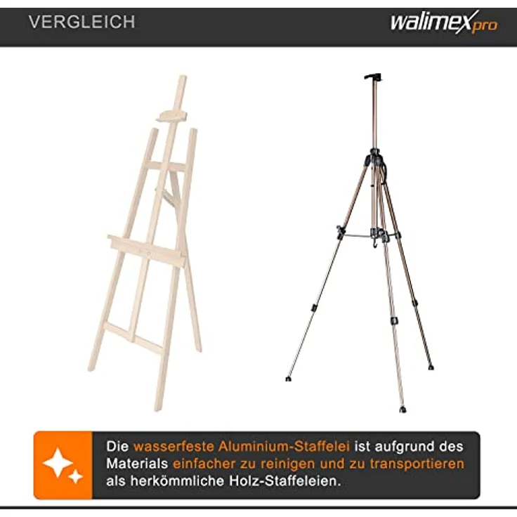 Walimex Malstaffelei Aluminium für Leinwände bis 74 cm Höhe (Tragfähigkeit ca. 10 kg, Tasche) – Bild 6