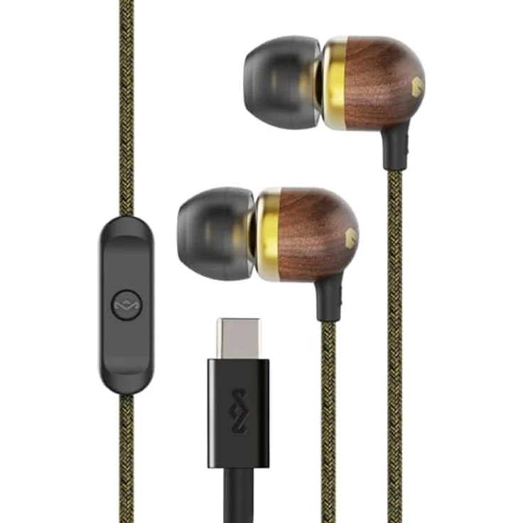 Marley House of Smile Jamaica, USB-C Kopfhörer mit 9,2-mm-Treiber, In-Ear-Kopfhörer, verwicklungsfreies Kabel, integriertes Mikrofon, Brass – Bild 1