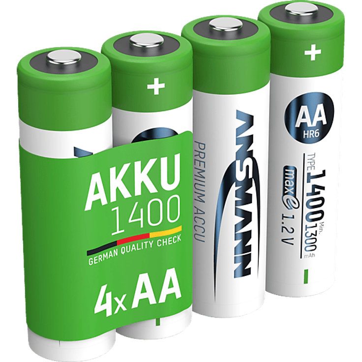ANSMANN 4er Set NiMH Akku, Nickel-Metallhydrid, 1.2 Volt, 1400 mAh, ideal für wiederaufladbare Geräte