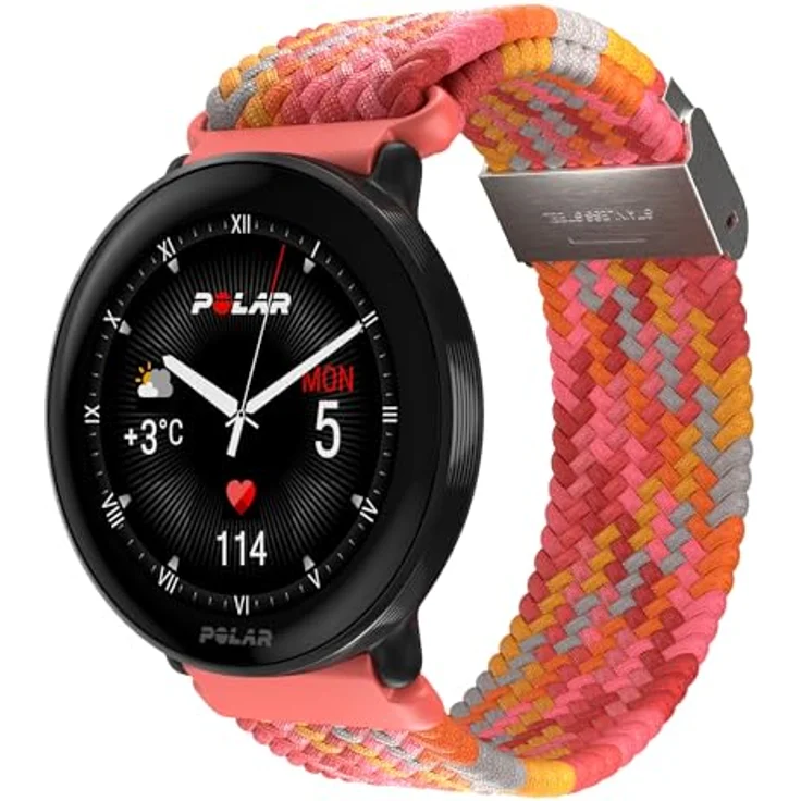 Polar WB20mm Braided Yarn Uhrenarmband, Rot, 20 mm Textil, weich und flexibel – Bild 3