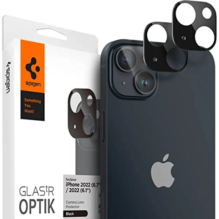 Spigen Glas.tR Optik Kameraschutz für iPhone 14 & 14 Plus, 2 Stück, Schwarz, Anti-Kratzer, 9H Härte Schutzfolie – Bild 1