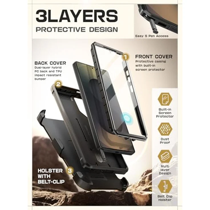 Supcase Unicorn Beetle Pro, Smartphone Hülle für Samsung Galaxy S25 Ultra, stossfest, Schwarz, mit Bildschirmschutz und integriertem Ständer – Bild 5