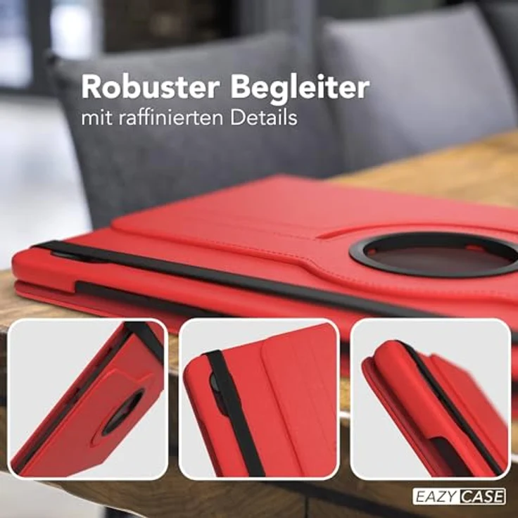 EAZY CASE - Tablet Hülle Galaxy Tab S11 11 Zoll, 360° drehbare Klapphülle mit Ständerfunktion, Kunstleder, Rot, stoßfest und passgenau. – Bild 4