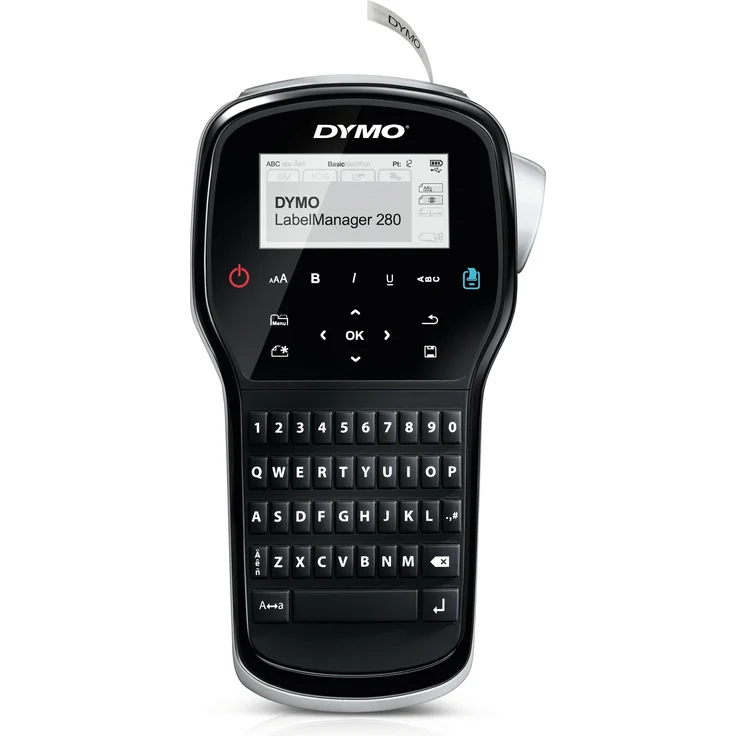 Dymo LabelManager 280, Etikettendrucker mit QWERTY-Tastatur, wiederaufladbar, Schwarz/Silber, 12mm Breite, 2 Zeilen