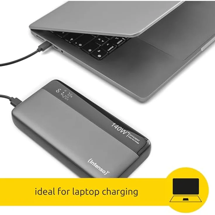 Intenso Powerbank HE25000, externer Akku mit Power Delivery (140W) & USB-C zu USB-C Ladekabel, 25000mAh, Grau-Schwarz – Bild 3