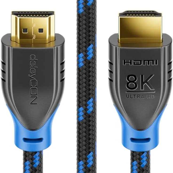 deleyCON 0,5m 8K HDMI 2.1 Kurz Kabel, ULTRA Highspeed (48G) für 8K@60Hz, 4K@120Hz, 2K@144Hz/165Hz, eARC, HDCP 2.3/2.2 - Schwarz
