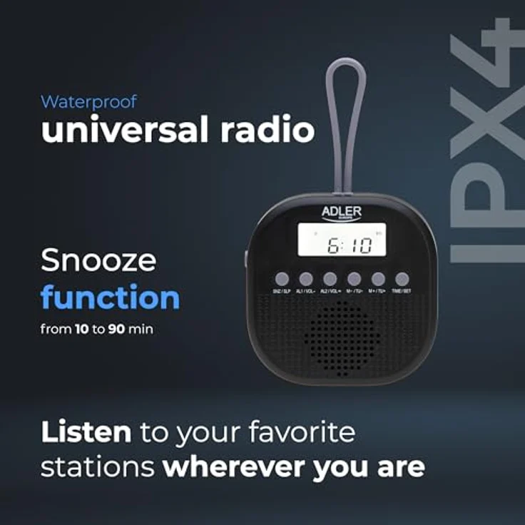 Adler AD 1912 Wasserdichtes Universalradio Batteriebetrieben Radiowecker Snooze Funktion schwarz – Bild 10