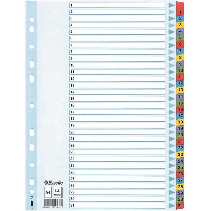ESSELTE Aktenordner, Register 1-31, DIN A4, 31-tlg. Karton, weiß - Preisvergleich