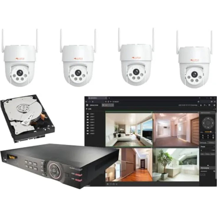 LUPUS Smart-Home Videoüberwachungs-Set, 4x LE213 WLAN Alarm-Kamera mit 3 MP, Sirene, Flutlicht & Täteransprache + 1x LE918 8-Kanal Rekorder mit 2 TB HDD, weiß