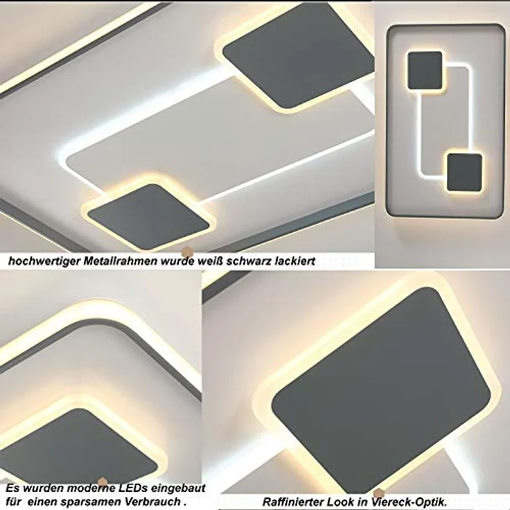 Eurotondisplay LED Deckenleuchte 9641-CFX, 90x60 cm 224W, Fernbedienung, dimmbar, weiß/schwarz, A+ – Bild 4