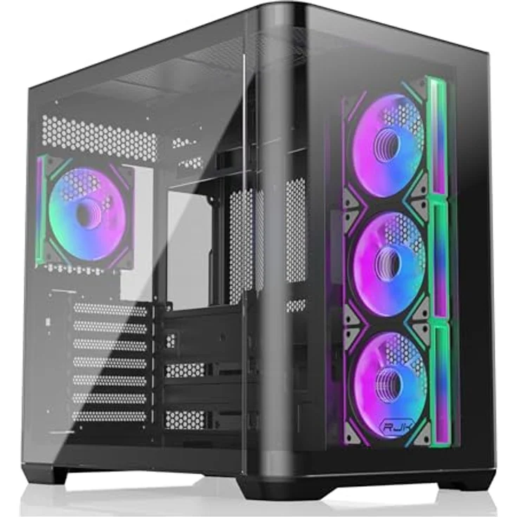 RAIJINTEK ATREUS BT4 Mid-Tower E-ATX PC-Gehäuse, gebogene Glasfront, 4 x 120 mm Infinity Mirror ARGB Lüfter, hoher Luftstrom, vertikale und horizontale GPU-Unterstützung – Bild 1