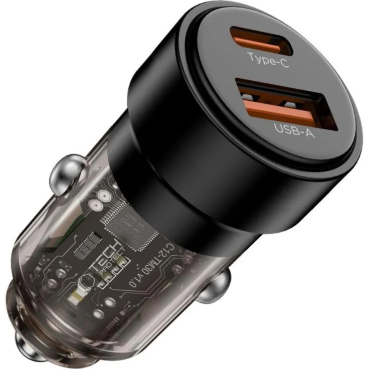 Tech-Protect CC03, 2-Port PD75W Autoladegerät mit USB-A und USB-C, schwarz