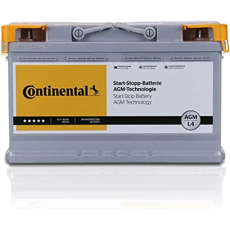 Continental Starterbatterie Start-Stop 12V 80Ah 800A/EN L4, AGM-Batterie für Fahrzeuge mit Start-Stopp-Funktion