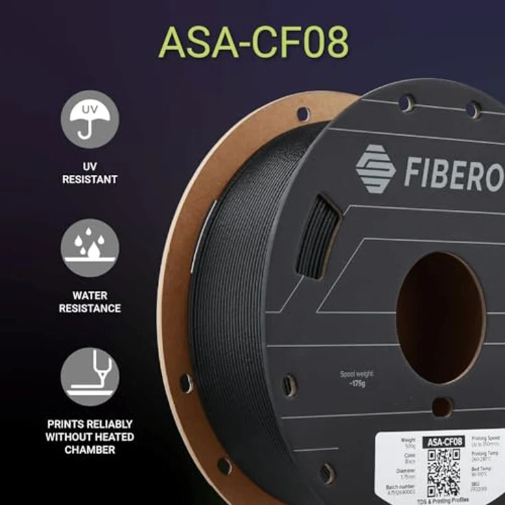Polymaker Fiberon™ ASA-CF08, 3D Filament mit 8 % Carbonfaser, UV-beständig und hitzebeständig bis 103 °C, Schwarz, 500 g – Bild 2