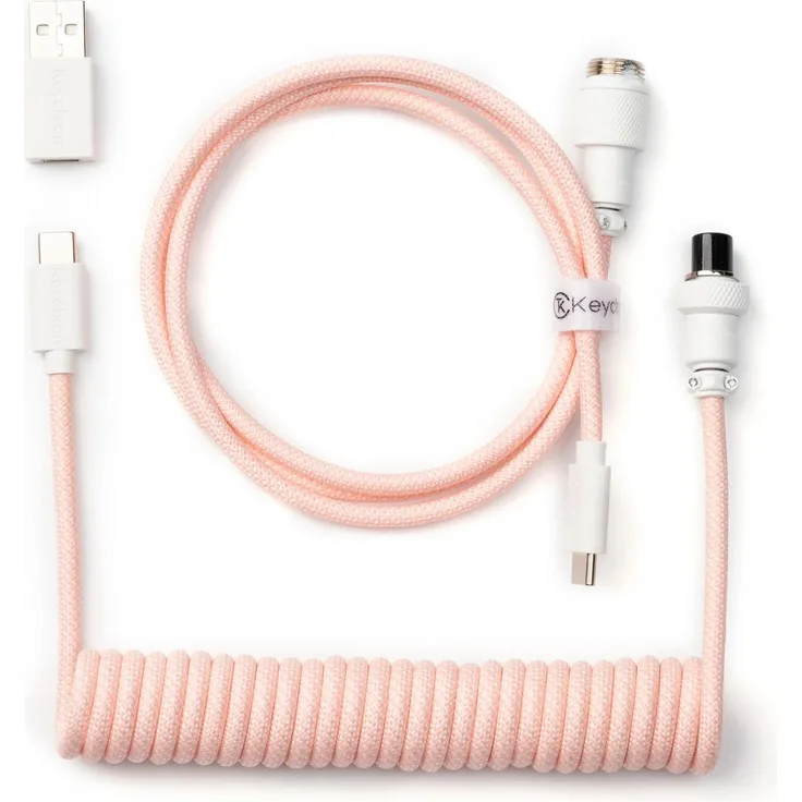 Keychron Coiled Aviator Cable, Spiralkabel für mechanische Tastatur, Typ C und Typ A Adapter, Light Pink, gerade, 136 cm Gesamtlänge