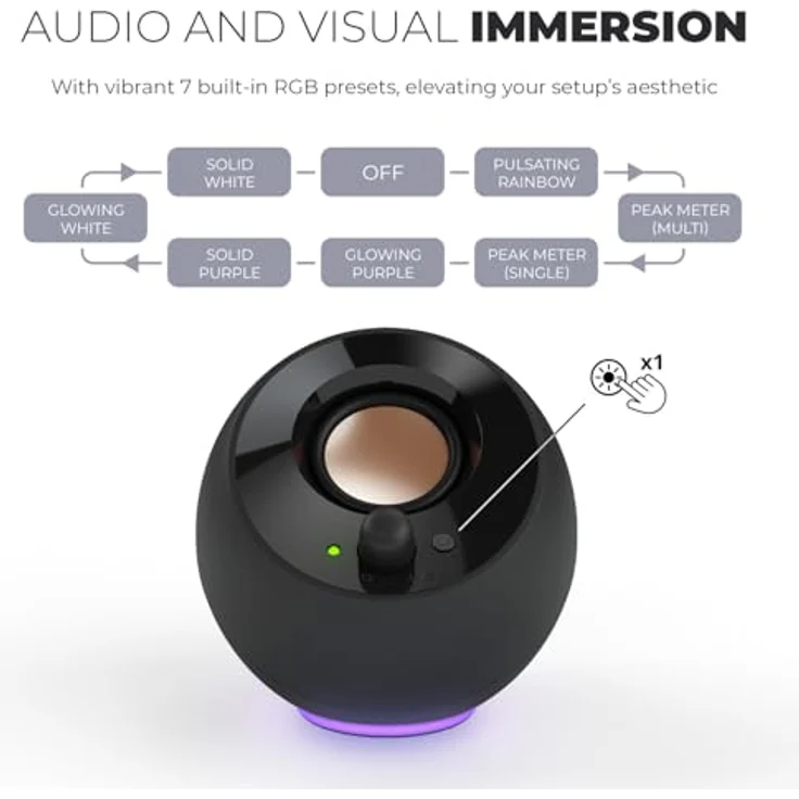 CREATIVE Pebble SE Minimalistischer 2.0 USB-C PC-Lautsprecher mit RGB-Beleuchtung in Weiß, bis zu 4.4W RMS-Leistung – Bild 2