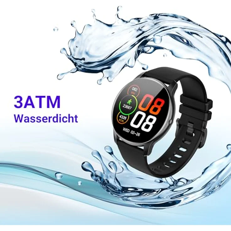 XINJI Smart Watch C2 mit Bluetooth, 1,3" AMOLED Touchdisplay, Puls-/Blutsauerstoff-Messung, Schlafmonitor, Kalorien-/Schrittzähler, Benachrichtigungsfunktion, Fernauslöser,3ATM Wasserdicht, schwarz – Bild 4