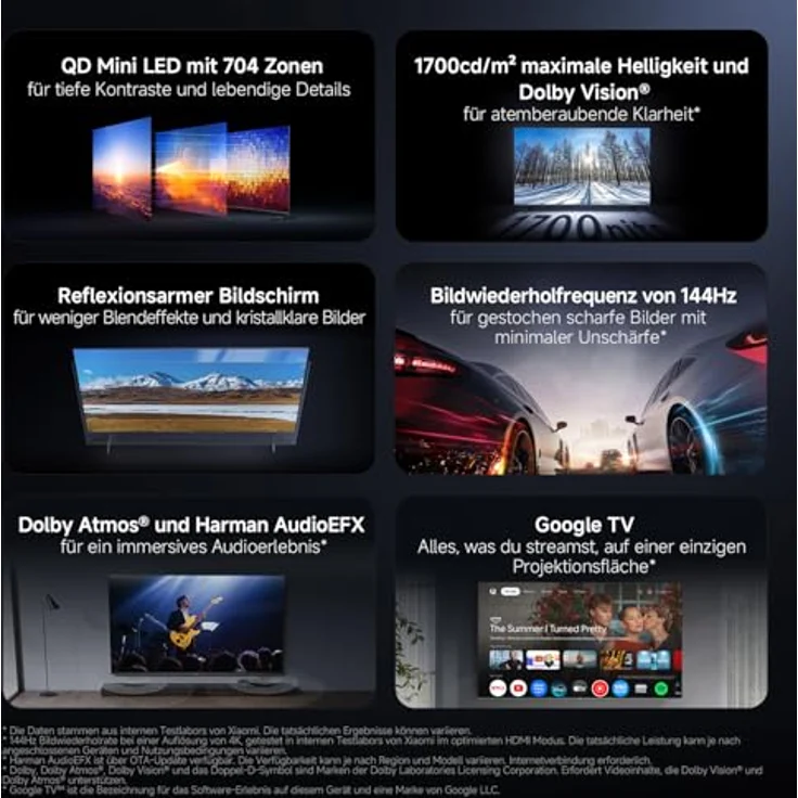 XIAOMI TV S Pro Mini LED 75, 4K QLED Smart TV mit 144Hz, Dolby Vision, Dolby Atmos, HDR 10+, Triple Tuner, Google TV, schwarz – Bild 2