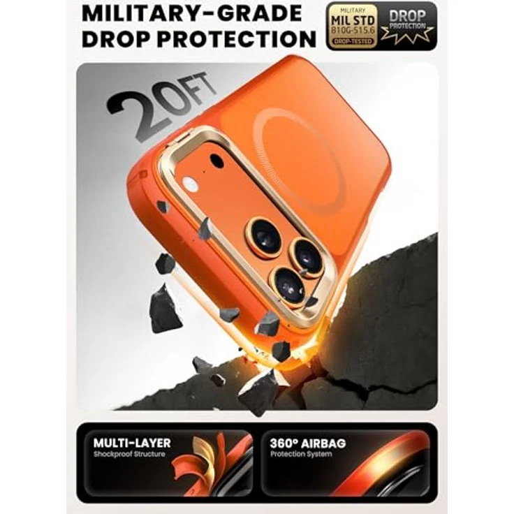 i-Blason Ares Flip MagSafe Hülle iPhone 17 Pro, Shockproof bis 6m Höhe mit Ständer, Orange – Bild 3