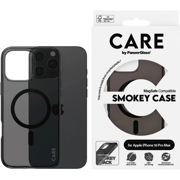 CARE by PanzerGlass Smokey Case für Apple iPhone 16 Pro Max, stoßfeste Handyhülle mit verbessertem Kameraschutz, kabelloses Laden und MagSafe-kompatibel, hergestellt aus recyceltem Plastik – Bild 1