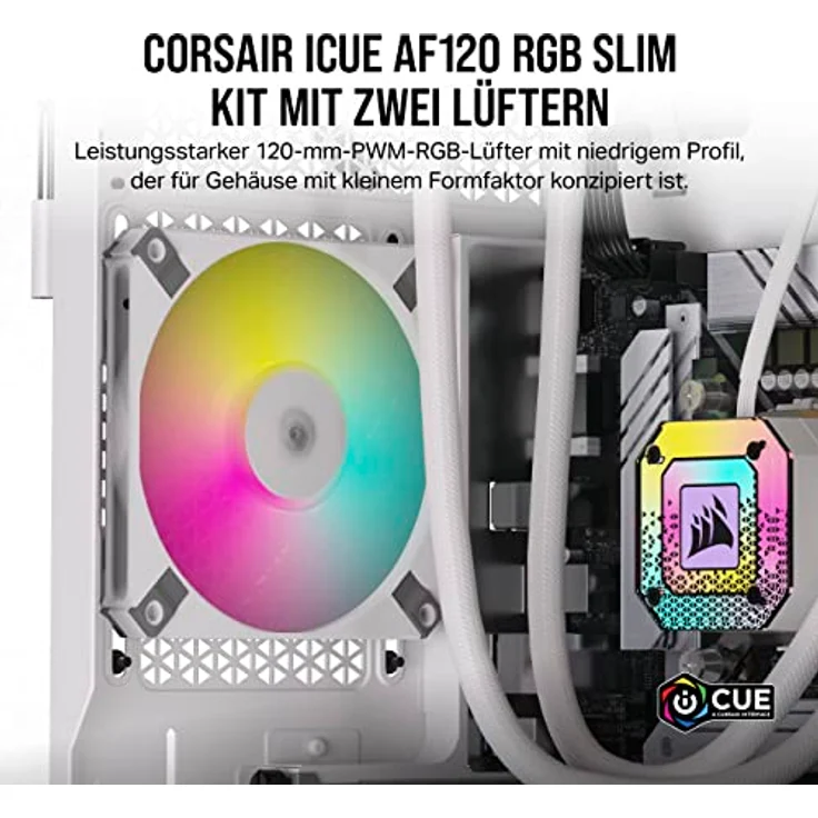 Corsair AF120 RGB Slim, 120-mm-PWM-Lüftersatz Mit Dynamischem Lager - Dünnes Profil Für Kleine Gehäuse - Bis zu 2000 U/min - 8 Adressierbare RGB-LEDs - Doppelpack Mit Lighting Node CORE - Weiß – Bild 2