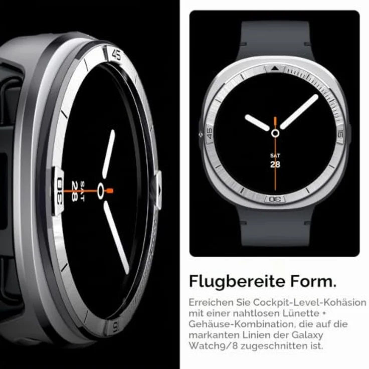 Spigen Bezel Tune Pro (Pilot) Schutzschale für Samsung Galaxy Watch 9/8, 44mm, Edelstahl-Lünette und Polycarbonat-Hülle in Silber, 360° Kratzschutz – Bild 3