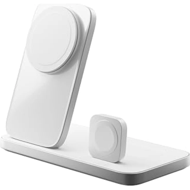 Nomad Stand One Max V4, 3-in-1 MagSafe Qi2.2 Ladegerät mit 25 W für iPhone, Apple Watch & AirPods, Silber – Bild 3