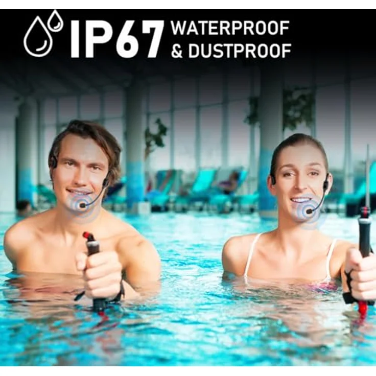 KIMAFUN GWP92, IP67 wasserdichtes drahtloses Fitness-Mikrofon mit 2,4G Übertragung und 5-6 Stunden Akkulaufzeit, ergonomisches Headset für Schwimmbad und Fitness-Sport – Bild 3