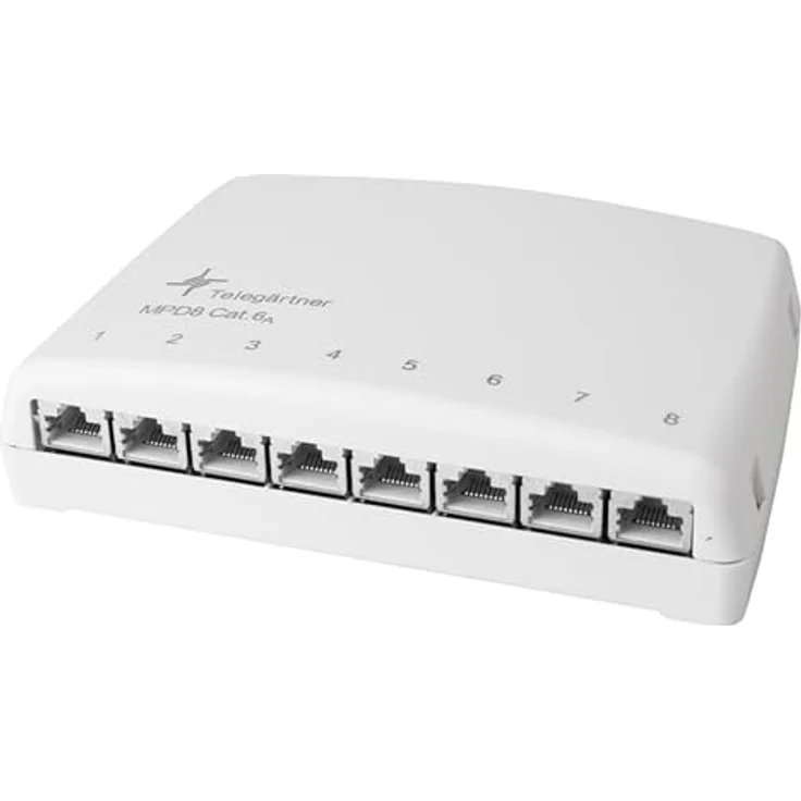 TELEGÄRTNER Mini-Verteiler MPD8-HS Kat.6A (IEC), kompakter Netzwerk-Switch für hohe Übertragungsraten