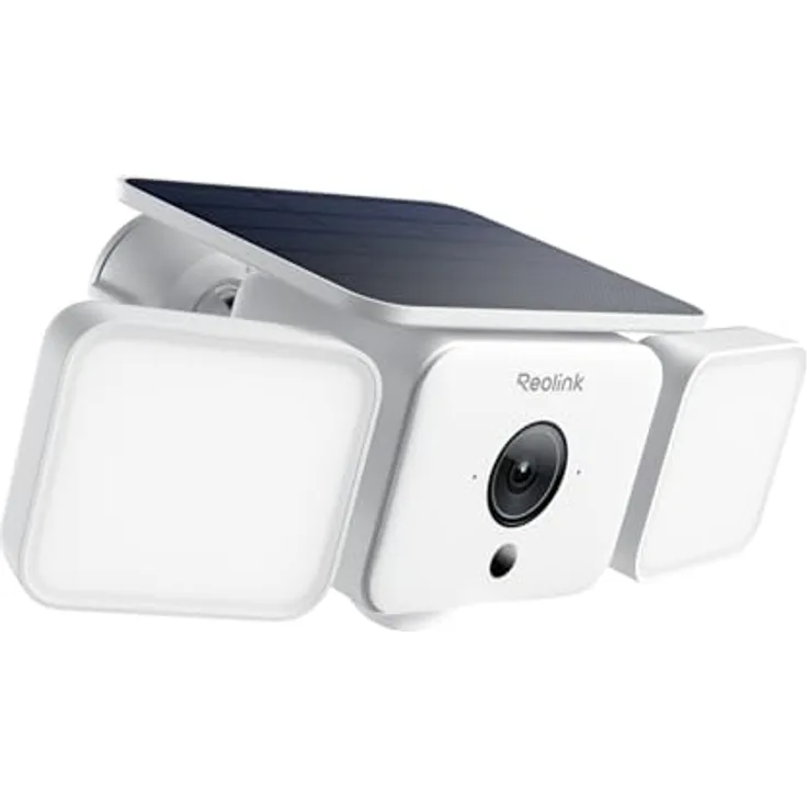 Reolink Solar Floodlight Cam, 2K Überwachungskamera Aussen mit 150° Sichtfeld, 1000 lm Licht, Sirenenalarm, KI / PIR Bewegungserkennung, Farbnachtsicht, 2,4/5 GHz Wi-Fi 6, IP66, Akku Powered