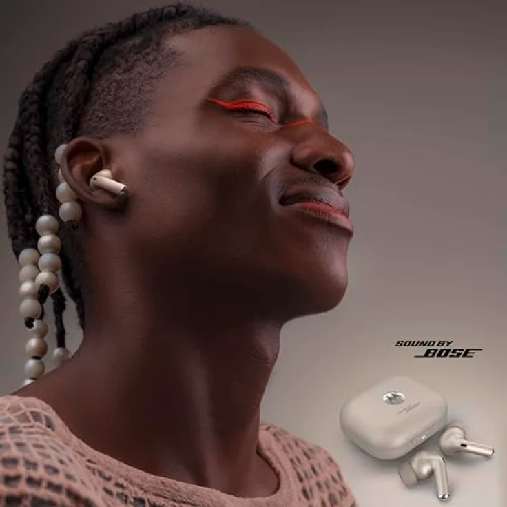 Motorola Moto Buds+ Sound by Bose (Bluetooth 5.3 Earbuds, Dolby Head Tracking + Dolby Atmos, aktive Geräuschunterdrückung, kabelloses Laden, bis zu 38 Stunden Akku, 3-Fach-Mikrofonsystem) Beach Sand – Bild 2
