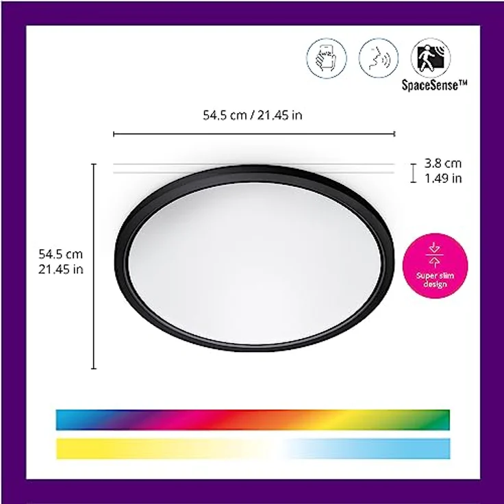 WiZ Tunable White and Color Superslim Deckenleuchte, 32 W, ø 545mm, LED Leuchte mit 16 Mio. Farben, smarte Lichtsteuerung über WLAN, schwarz – Bild 3