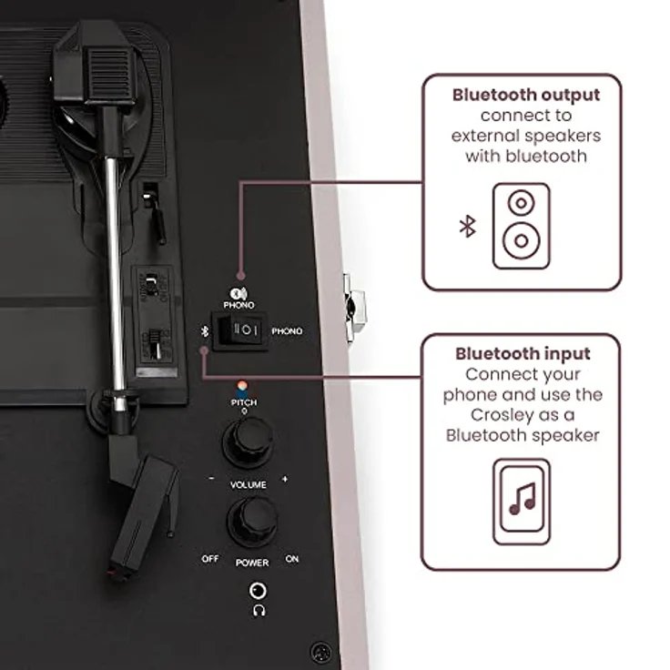 Crosley Voyager Plattenspieler mit 2 Lautsprecher, Bluetooth In & Out und AUX - 3 Speed Retro Schallplattenspieler - Für 7", 10" und 12" Vinyl - Tragbar mit Integriertem Koffer - Amethyst – Bild 4