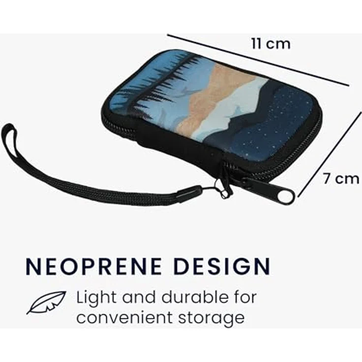 kwmobile In-Ear Kopfhörer Tasche, Neopren Cover Case im Design Sternenhimmel, wasserabweisend, Weiß/Hellbraun/Dunkelblau, kompatibel mit Airpods und weiteren Modellen – Bild 2
