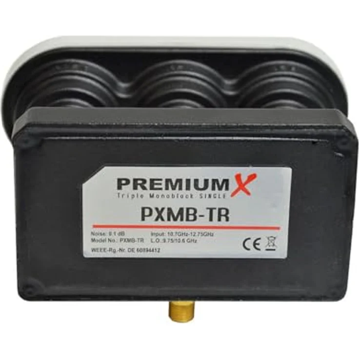 PremiumX Triple Monoblock LNB, Single für 1 Teilnehmer, 4K Full HD, Wetterschutz, kompatibel mit Astra 19,2° E, Eutelsat 16° und Hotbird 13°, Schwarz – Bild 2