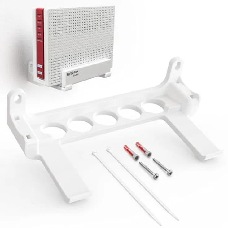 Mobilefox Wandhalterung Halter kompatibel mit FritzBox 6690 Cable & 6591 Cable | Stabile Router-Halterung mit Kabelmanagement, Kippschutz und wechselbarer Position | Zubehör für FritzBox, weiß