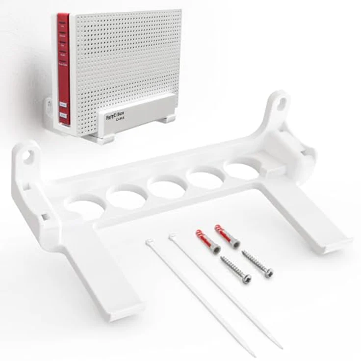 Mobilefox Wandhalterung Halter kompatibel mit FritzBox 6690 Cable & 6591 Cable | Stabile Router-Halterung mit Kabelmanagement, Kippschutz und wechselbarer Position | Zubehör für FritzBox, weiß – Bild 1
